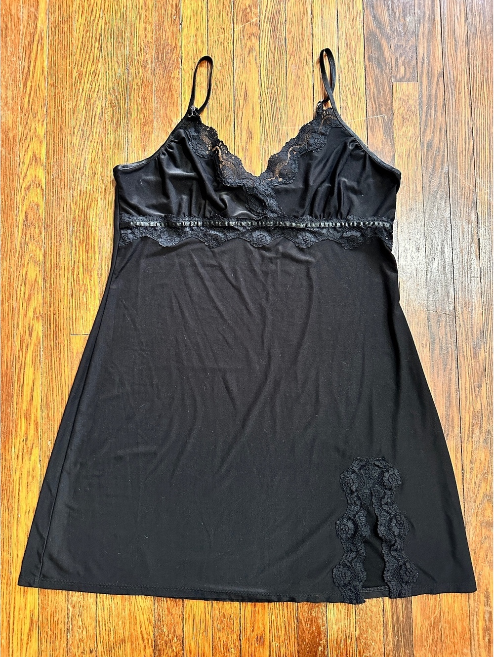 Women’s Medium Simple Pleasures Black Slip Nightgown Pajamas